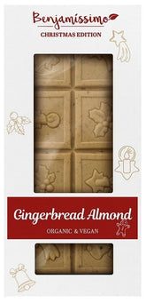 Chocolate blanca vegana navideña con sabor a pan de jengibre y almendras BIO 60 g BIOBENJAMIN